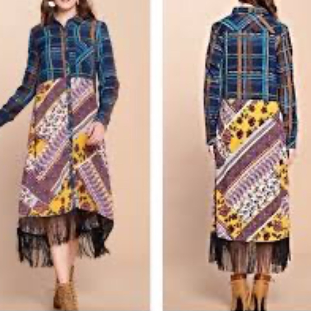 ODDY Bohemian button up long sleeve fringe Dress duster cardigan small S free - Picture 15 of 16